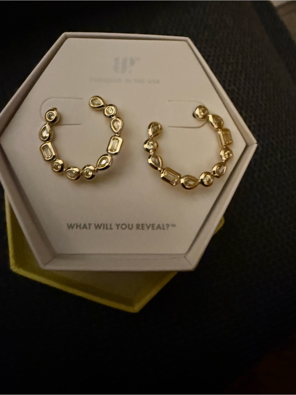 Gold Hoop Earrings with Clear Stones
